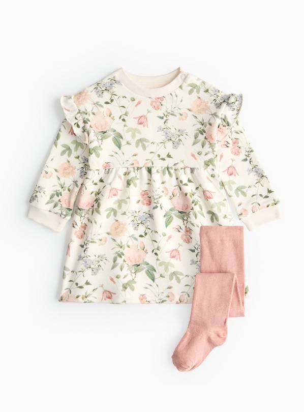 Floral Print Sweatshirt Dress & Tights Set Up to 3 mths